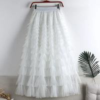 Medium-length Wire Mesh Spliced Cake Skirt 2023 Spring Summer Autumn/winter New Style A- line Long Dress Puffy Dress