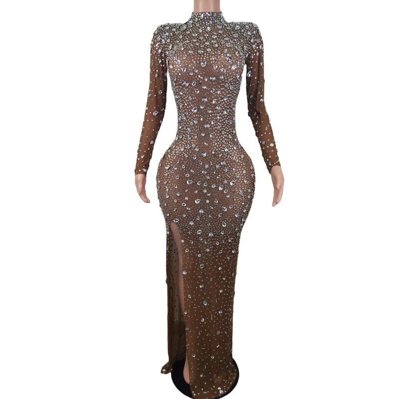 Luxury Sexy See Through Cocktail Gowns Sparkly Black Crystals Diamond African Women Long Prom Dresses for Birthday Party Cuican