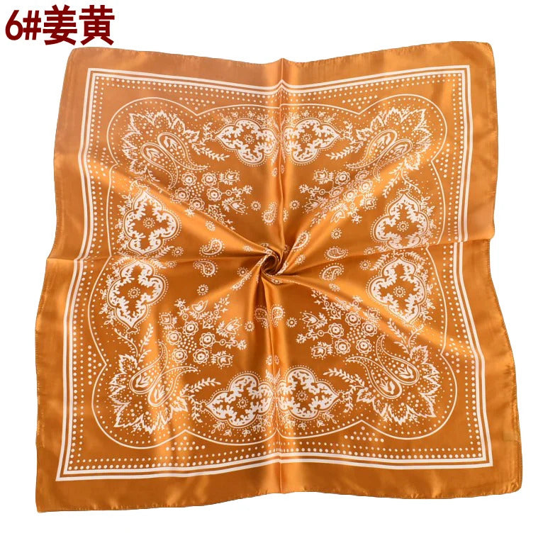 European and American Hot Sale Vintage Paisley Small Cashew Flower 70*70 Satin Square Silk Scarf