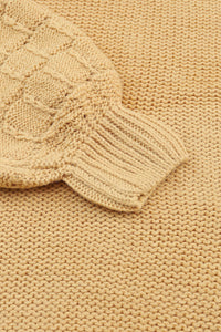 Khaki Hollowed Bubble Sleeve Knit Sweater