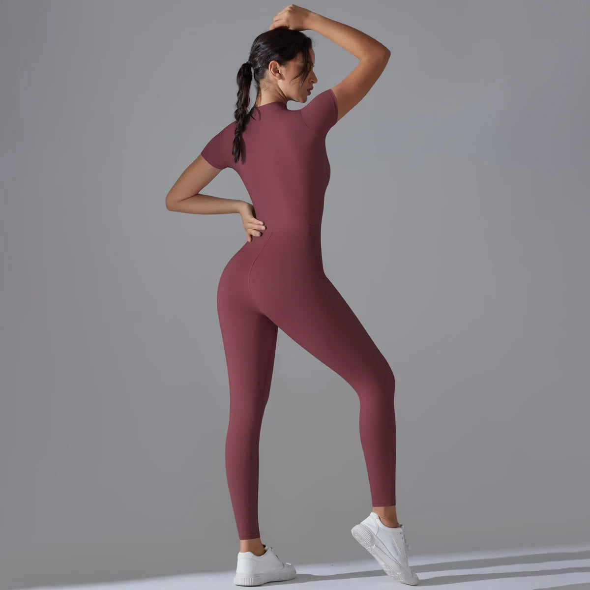 Yoga Set Women's Jumpsuits One-Piece Suit Zipper Short Sleeve Gym Push Up Workout Clothes Fitness Bodysuit Sportswear Tracksuit