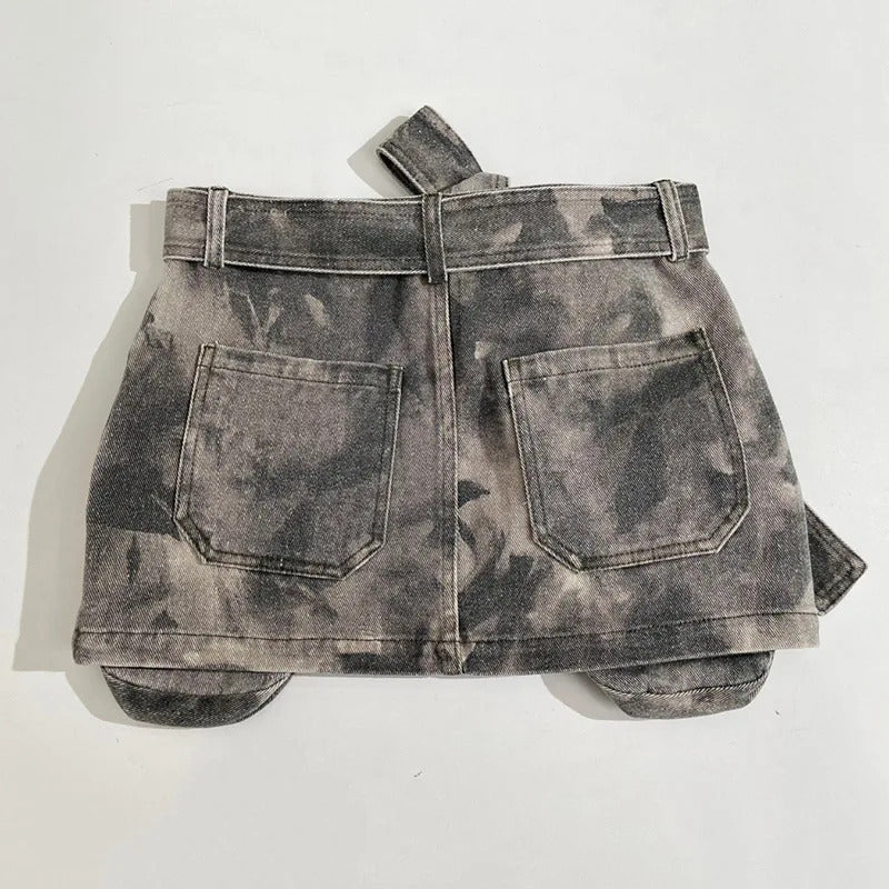 American summer new camouflage multi pocket workwear pants loose spicy girl street casual low waisted short denim skirt pants