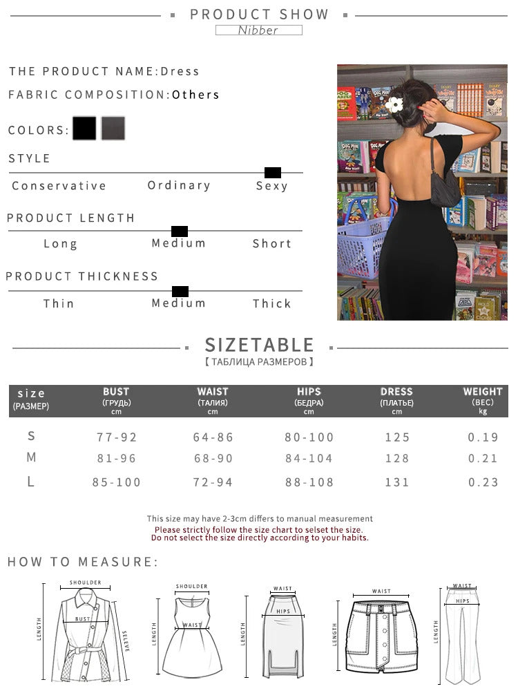 Nibber Solid Sexy Backless Maxi Dress Women Elegant Elastic Slim Short Sleeve Long dresses Female Bodycon Streetwear Clothing