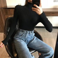 2024 Autumn Winter Thick Sweater Women Knitted Ribbed Pullover Sweater Long Sleeve Turtleneck Slim Jumper Soft Warm Pull Femme