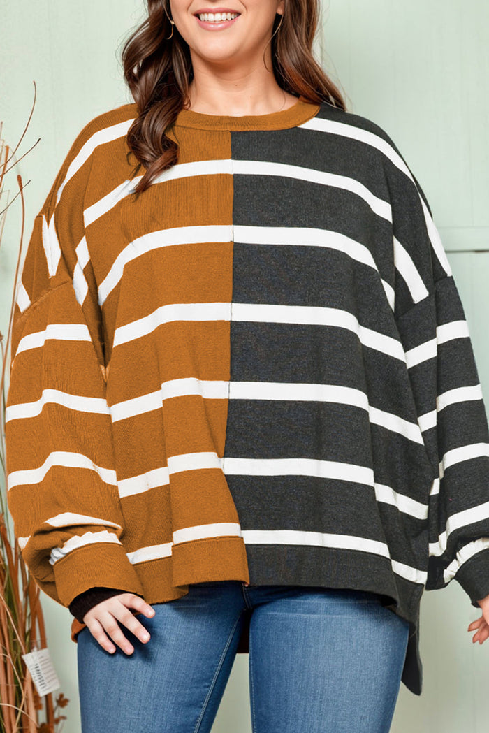 Plus Size Colorblock Striped Patchwork Loose Sweater