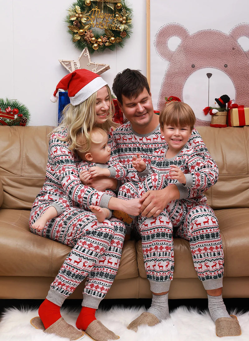 2024  Christmas Family Pajamas Set Adult Kid Sleepwear 2PCS Family Pyjamas Sets Deer Tops +Pants Xmas Family Matching Clothes