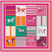 90cm Classic Checkered Horse Brand Square Scarf Women Twill Silk Scarf Shawl Hijab Luxury Bandana Foulard Neckerchief Head Scarf