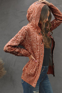 Orange Long Sleeve Button-up Hooded Cardigans