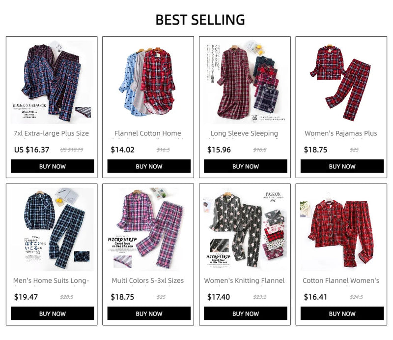 Women's Pajamas Plus Size S-XXXL Clothes Ladies Flannel Cotton Home Wear Suit Autumn Winter Pajamas Plaid Print Sleep Tops