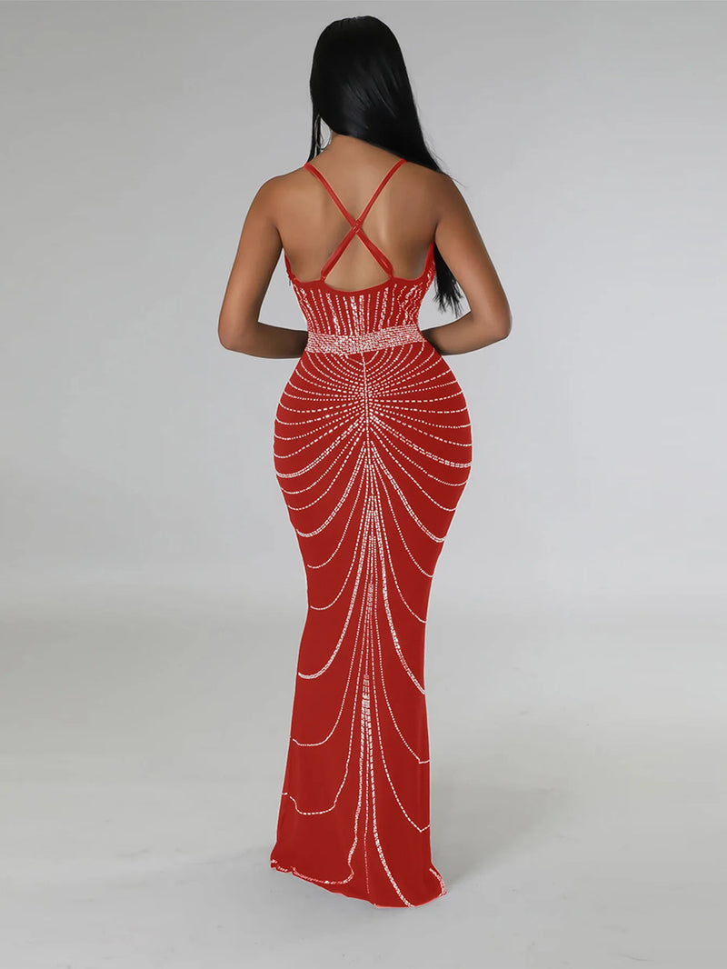 Women's Evening Dress Long Dress Sequin Hot Diamond Party Strap Leaky Back Mermaid Formal Dinner Elegant And Luxurious Dress