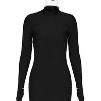 Solid Long Sleeve With Gloves Mini Dress Bodycon Sexy Streetwear Party Half Turtleneck Outfits Y2K Clothes Wholesale