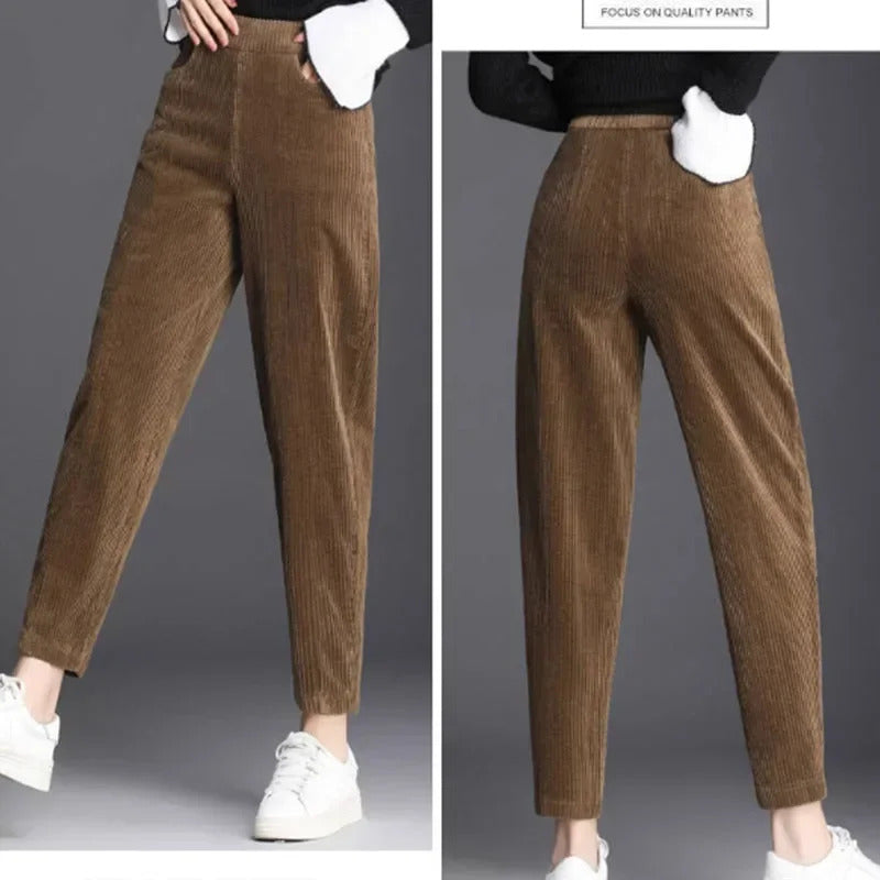 Women Corduroy Warm Pants Thick Plush Casual Pants Autumn Winter Leggings High Waist Harem Pants Trousers