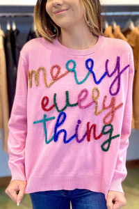 Pink Merry Everything Script Sweater