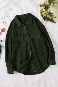 Green Turn Down Collar Buttoned Shirt Jacket