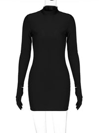 Solid Long Sleeve With Gloves Mini Dress Bodycon Sexy Streetwear Party Half Turtleneck Outfits Y2K Clothes Wholesale