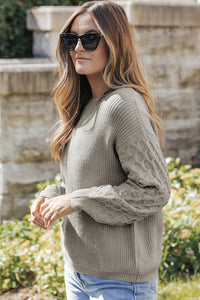 Gray Cable Knit Sleeve Sweater