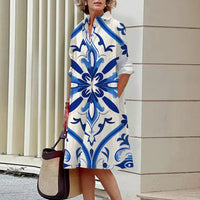 S-5Xl Summer Shirt Dress White Blue Evening Vintage Dresses Party Extra Long Women\'s Loose Gowns Only Celadon Printed Gowns