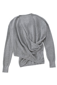 Gray Black/Pink/Gray/Khaki/Apricot  Wrap V Neck Waffle Sweater