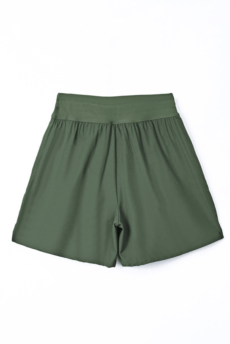 Green Solid Pocketed Drawstring High Waist Swim Bottom