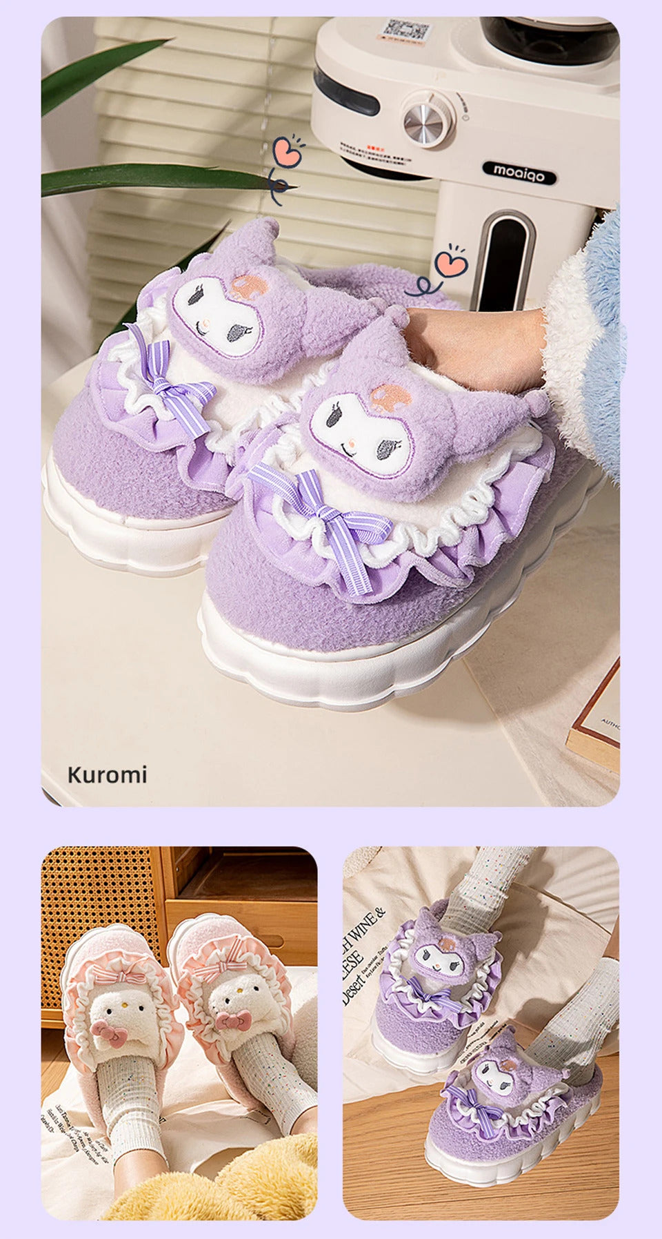 Sanrio Kawaii Cinnamoroll Womens Slippers Kuromi Hello Kitty Plush Cartoon Cute Sweet Suitable Indoor Outdoor Winter Slippers