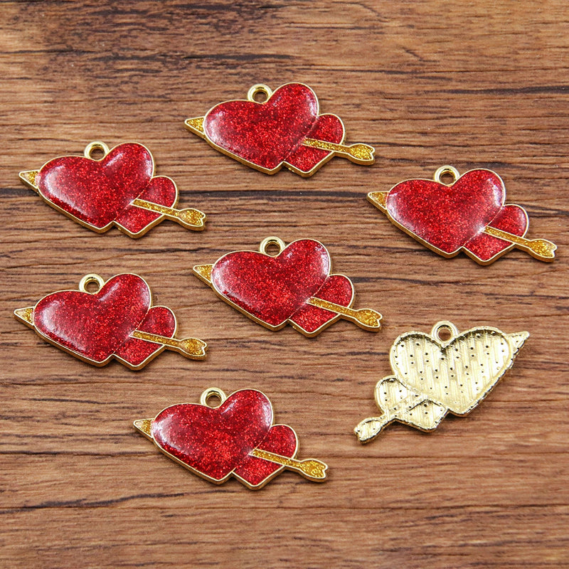 10Pcs 21 Style Mix Size Alloy Metal Drop Oil Valentine's Day Charm LOVE Heart Pendant For Enamel DIY Bracelet Jewelry Making