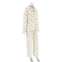 Summer New Love Heart Print Pyjama 100% Cotton Long Sleeve Set 2Pcs Outfit Lapel Sleepwear Button Down Women's Pajamas Nightwear