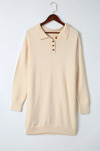 Apricot Polo Collar Knitted Mini Sweater Shift Dress