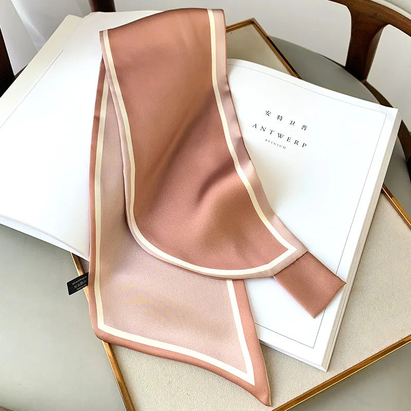 Luxury Spring Summer Ear Silk Scarf Women Striped Print Neckerchief Wrist Towel Korean Style Tie Bag Band Ladies Neck Scarf 2023