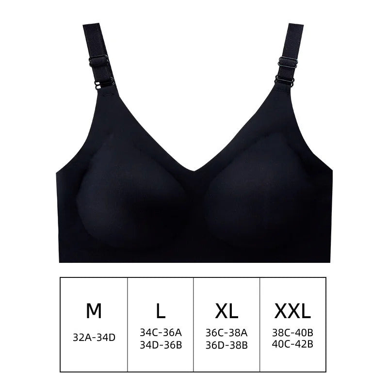 Women's Seamless Bras Ladies Thin Style Jelly Color Soft Breastfeeding Bra Wireless Underwear Comfortable Lingerie Deep V Gather