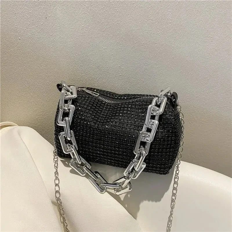 Allover Rhinestone Bucket Bag, Glitter Chain Prom Purse, Women's Mini Crossbody Bag (6.3*3.54) Inch