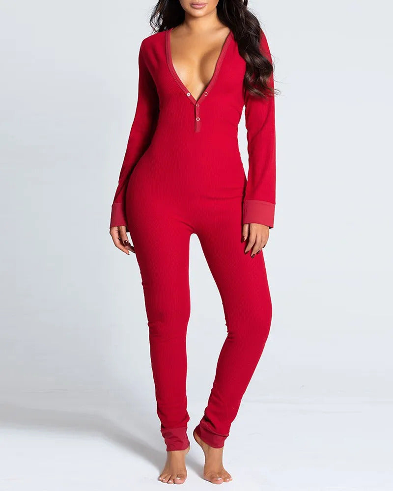 Sexy Pyjama Women's Jumpsuit Suit Button-down Front Back Butt Bum open Ass Flap Jumpsuit Loungewear Christmas Print Buttoned