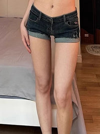 Summer New Women Korean Denim Shorts Pants Lady Low Waist Elastic Slim Fit Hot Pants Female Sexy Deep Blue Hip Wrapping Jeans