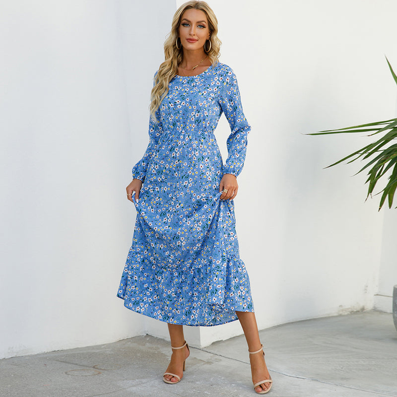 Women Maxi Dresses Sping Autumn Bohemian Casual Full Sleeve High Waist Beach Woman Chiffon Dresses Floral Vestidoes Long Dress