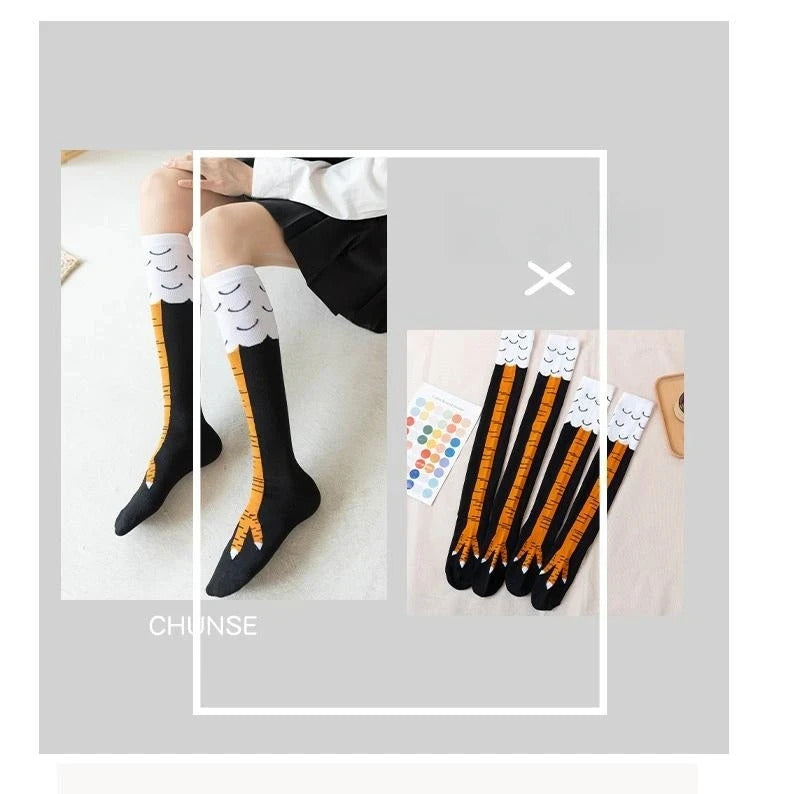 Trendy Women Socks With Knee Length Chicken Feet Funny Personalized Realistic Chicken Feet Birthday Gifts Trendy Sports Socks