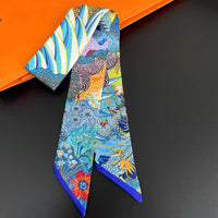 2024 Brand Design Zebra In Flowers Women Scarf Luxury Silk Scarf Fashion Hair Headband Foulard Skinny Bag Scarves Neckerchief