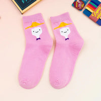 5 Pairs/Set Cartoon Funny Cute Patterned Women Socks Ins Candy Coloured Socks Suit In All Seasons For Daily