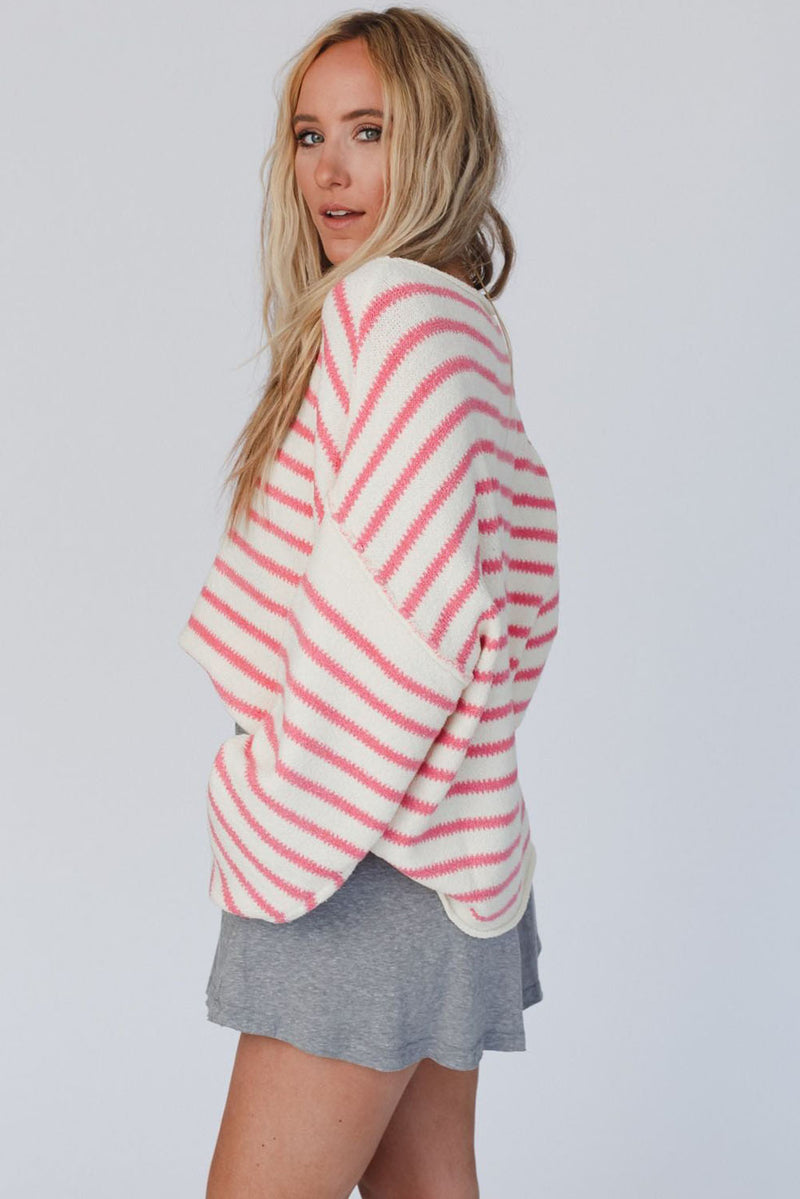 Black Striped Drop Shoulder Oversized Sweater