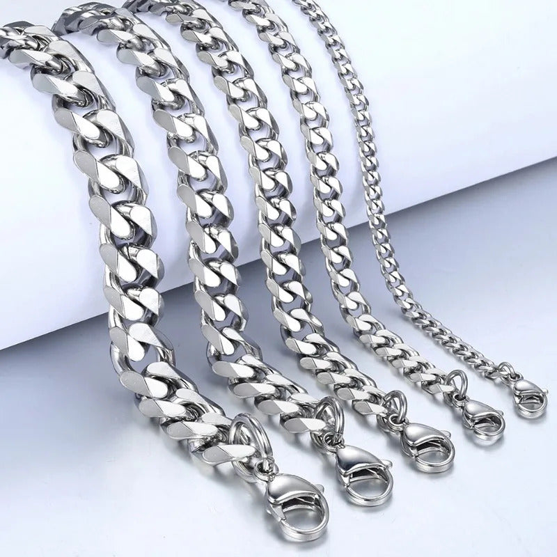 New Trendy Cuban Chain Men Bracelet Classic Stainless Steel 3/5/7/9mm Width Chain Bracelet For Men Women Jewelry Gift