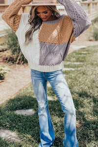 Brown Colorblock Mixed Textured Sweater