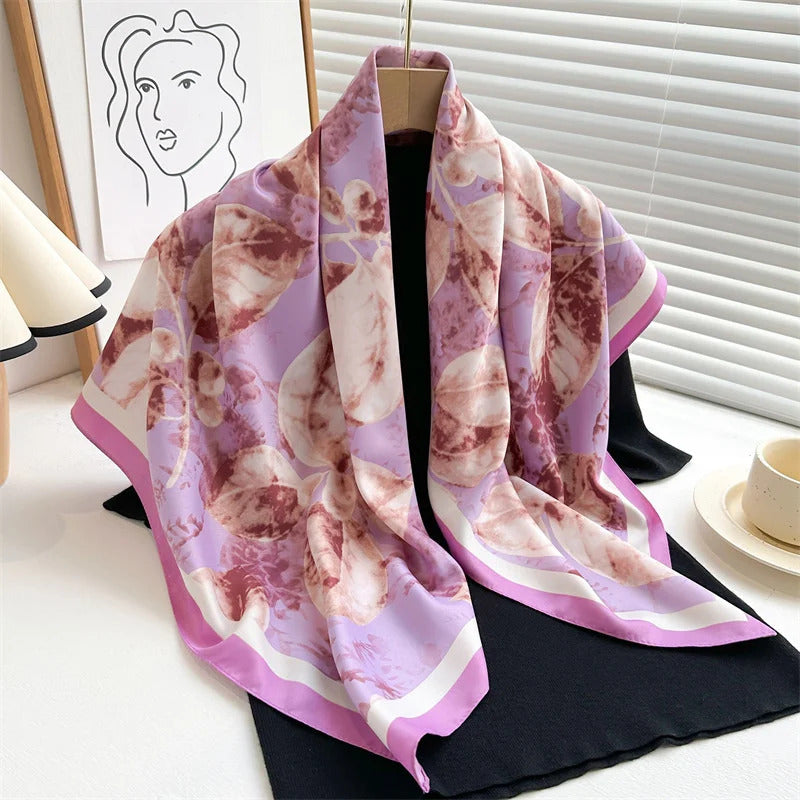 90*90Cm Square Scarf Twill Silk Feeling Women Head Shawls and Wraps Luxury Hair Tree Print Neck Scarves Hijab Bandana Pashmina