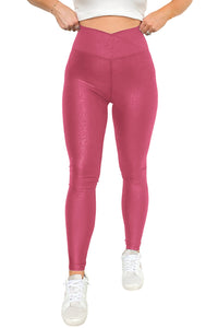 Rose Red Crossed Dip Waist Sleek Leather Leggings