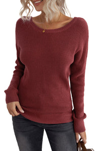 Brown Cross Back Hollow-out Sweater