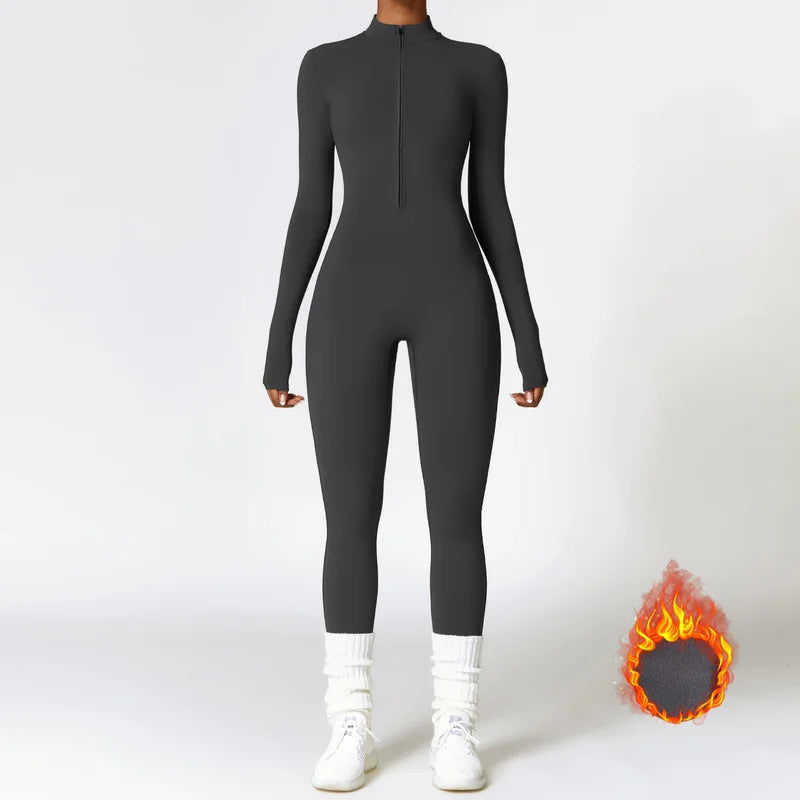 Autumn Winter Sporty Jumpsuit Women Sportswear Long Sleeve Zipper Warm Gym Fitness Overall Yoga Workout Clothes One Piece Outfit