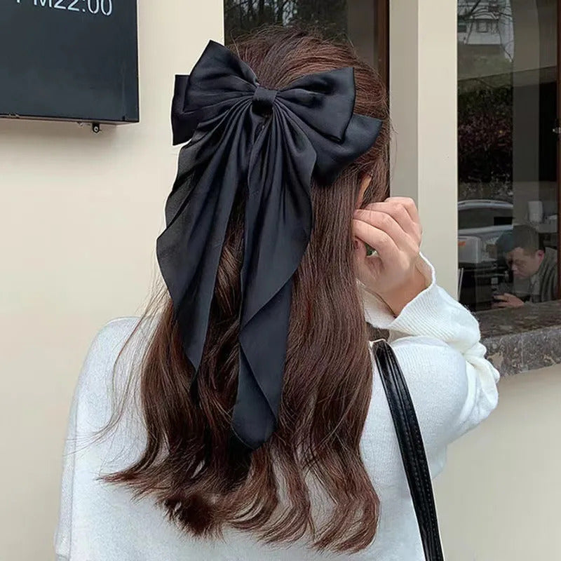 Elegant Solid Large Bow Ribbon Hair Clip For Women Girl Sweet Headbands Soft Satin Hairpin Hairgrip Fashion Hair Accessories