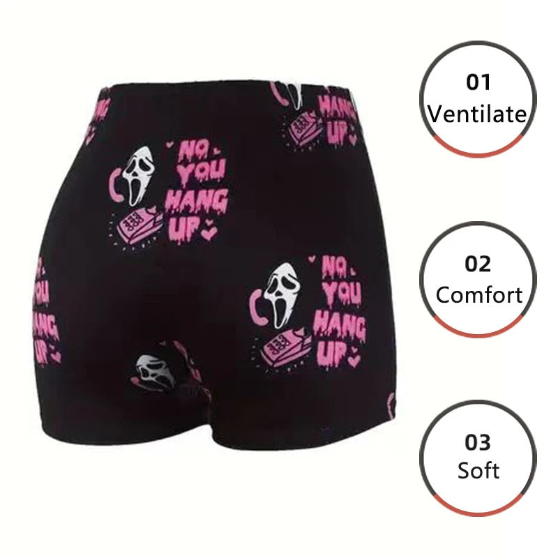 Women Shorts Sleep Bottoms Pajamas Boxers Black S M L Skull Letter Printing Painted Design Casual Sports Fitness Sleep