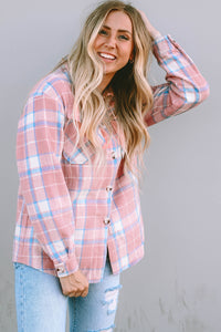 Pink Plaid Flap Pocket Flannel Shacket