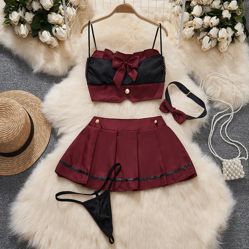 Hot Sexy V-Neck Cross Strap Dress Lace Patchwork Irregular Pleated Nightwear Women's Erotic Lingerie Backless Sleeveless Pajamas