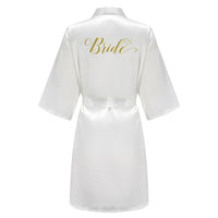 Grass Green Women's White Letter Bride Bridesmaid Short Satin Robes for Wedding Party Getting Ready