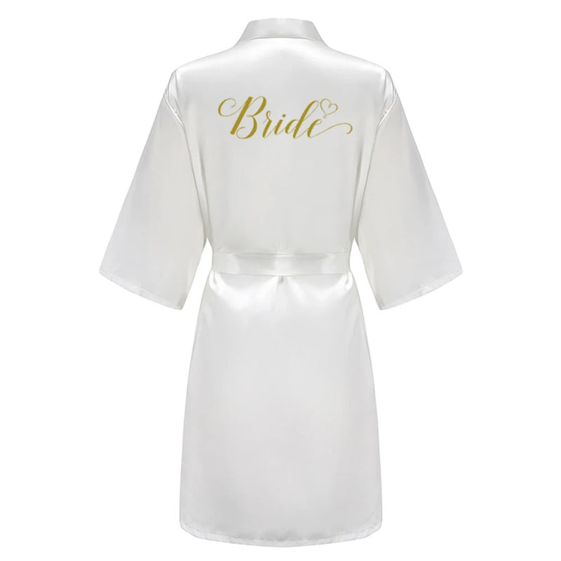 Grass Green Women's White Letter Bride Bridesmaid Short Satin Robes for Wedding Party Getting Ready