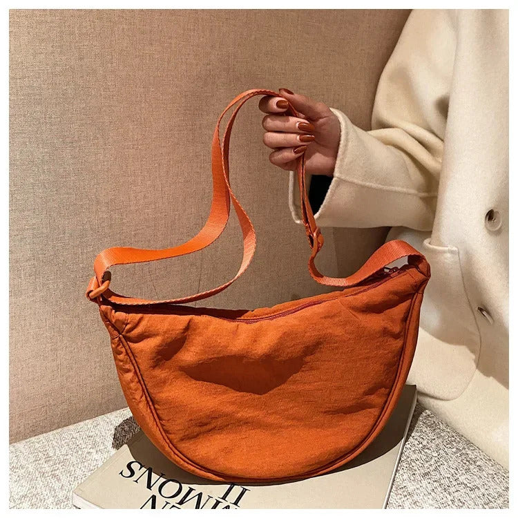 Casual Nylon Hobos Crossbody Bag for Women Shoulder Bag Woman Half Moon Chest Bags Tote Lady Travel Shopper Bag Female Purses